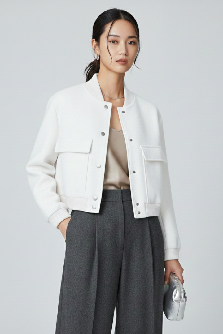 Women’s Bomber Jacket with Cropped Cut and Shaped Silhouette