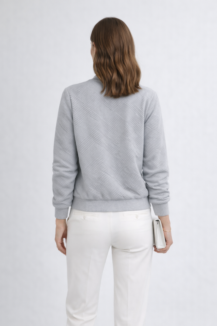 Women’s Bomber Jacket with Textured Surface and Ribbed Details
