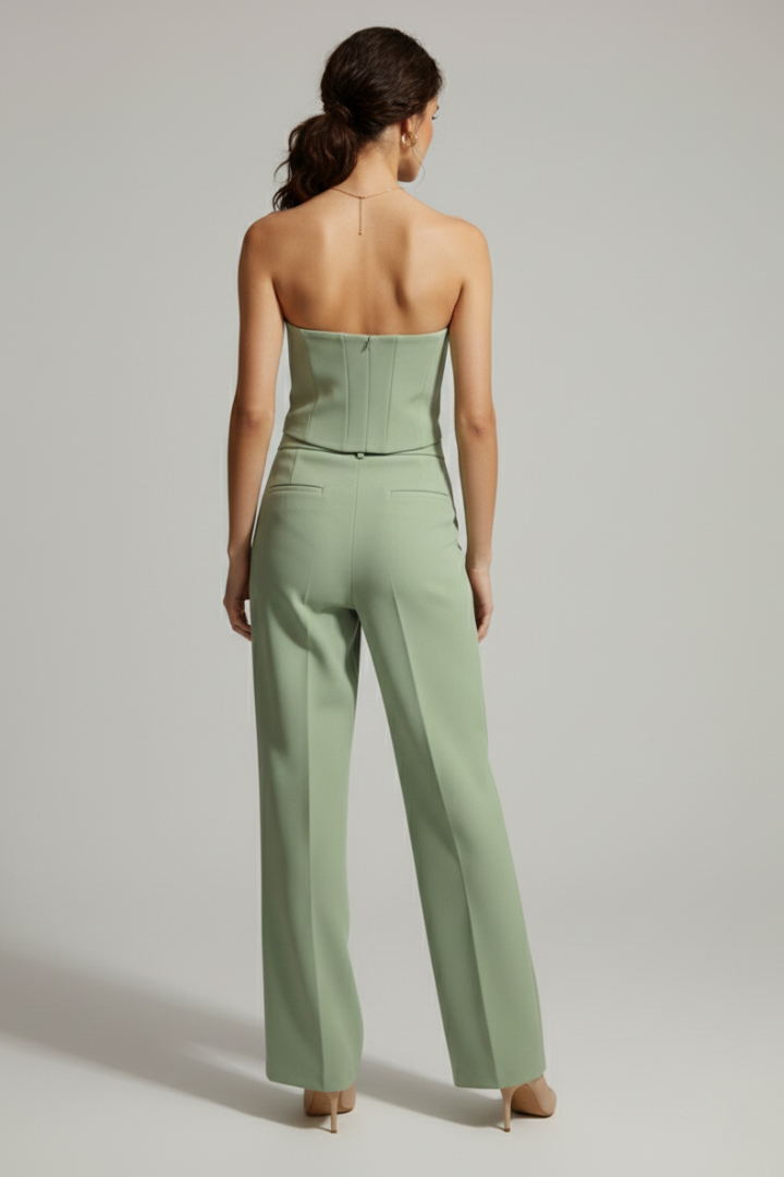 Women’s Bustier Top and Trousers Set with Button Detail
