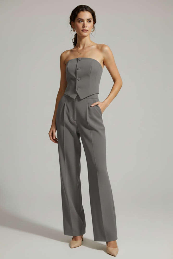 Women’s Bustier Top and Trousers Set with Button Detail
