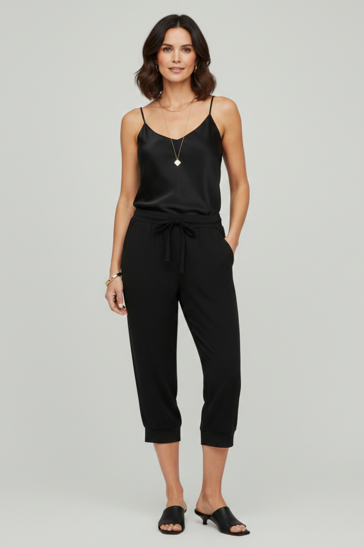 Women’s Capri Trousers with Drawstring Waist and Side Pockets
