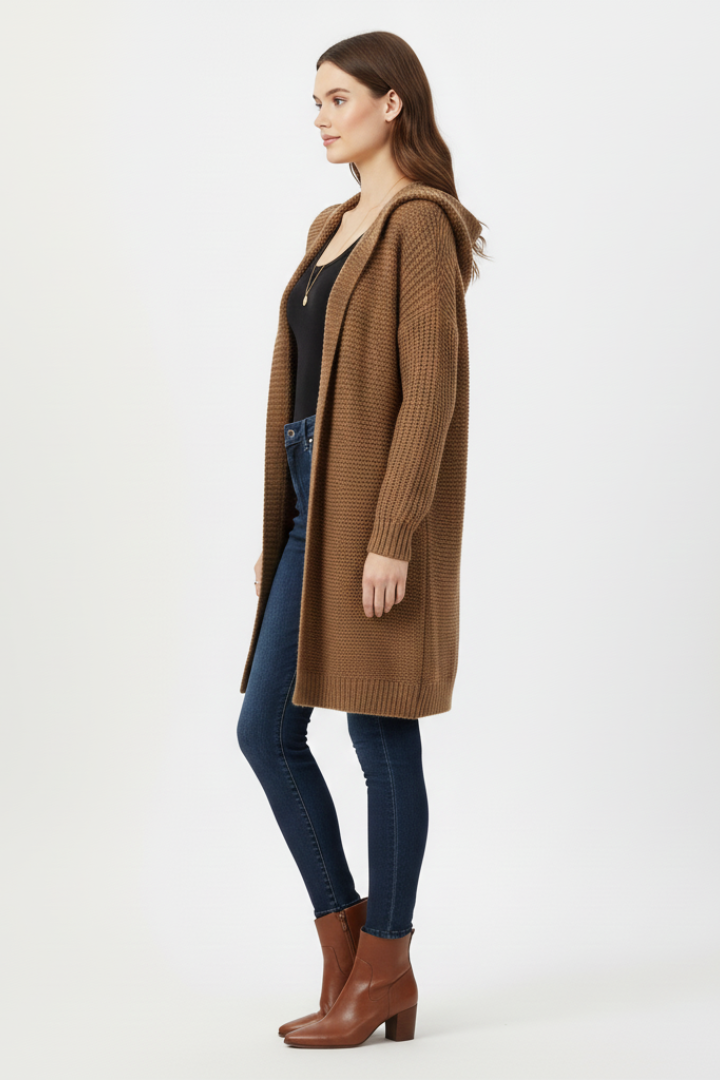Women’s Cardigan with Hood and Textured Knit Surface
