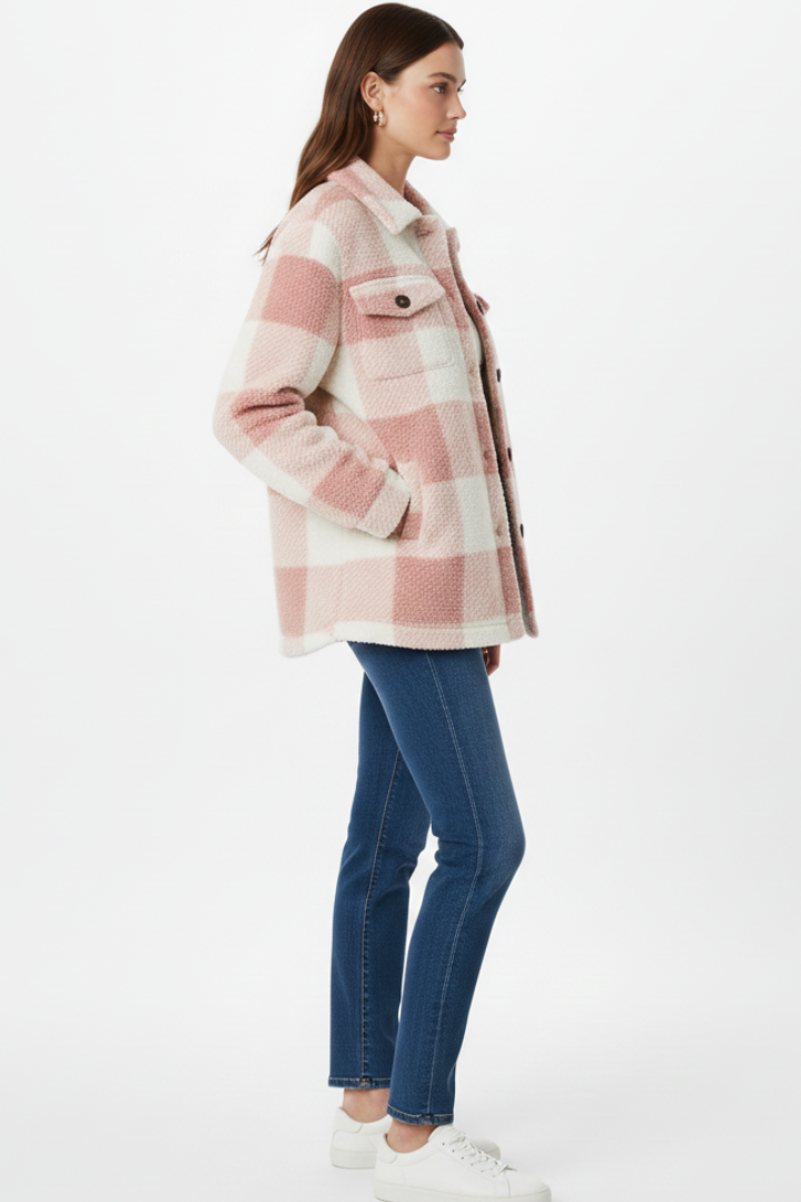 Women’s Checkered Jacket with Button Closure and Practical Pockets
