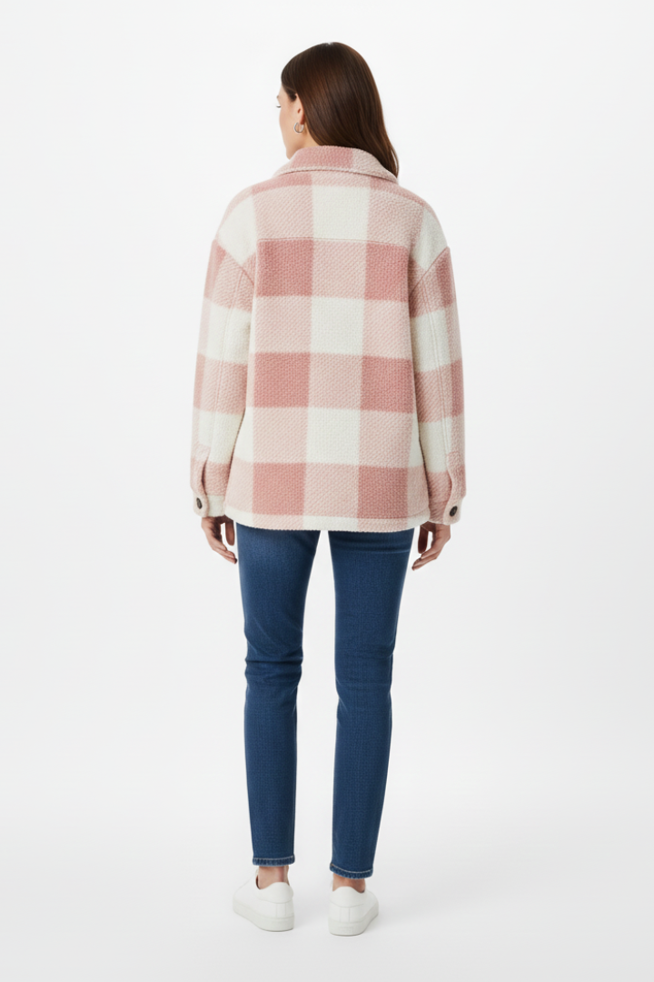 Women’s Checkered Jacket with Button Closure and Practical Pockets