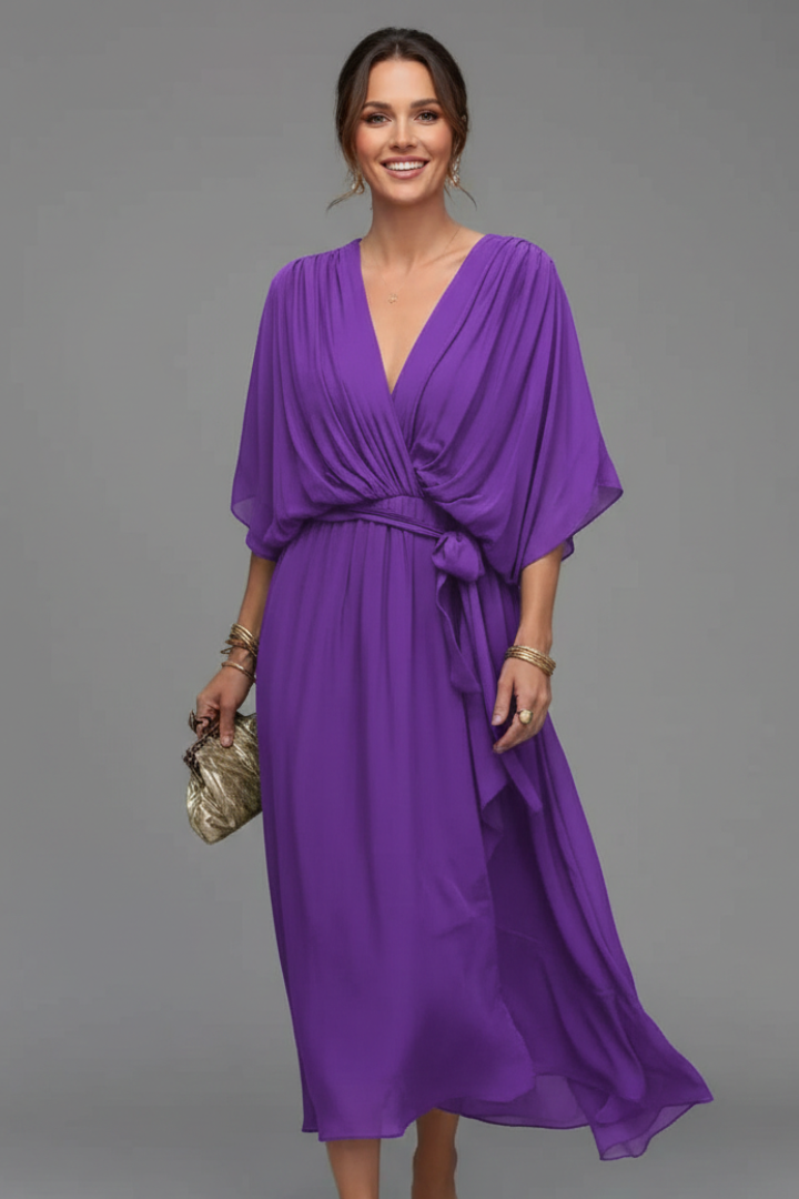Women’s Chiffon Dress with V-Neck and Tie Waist