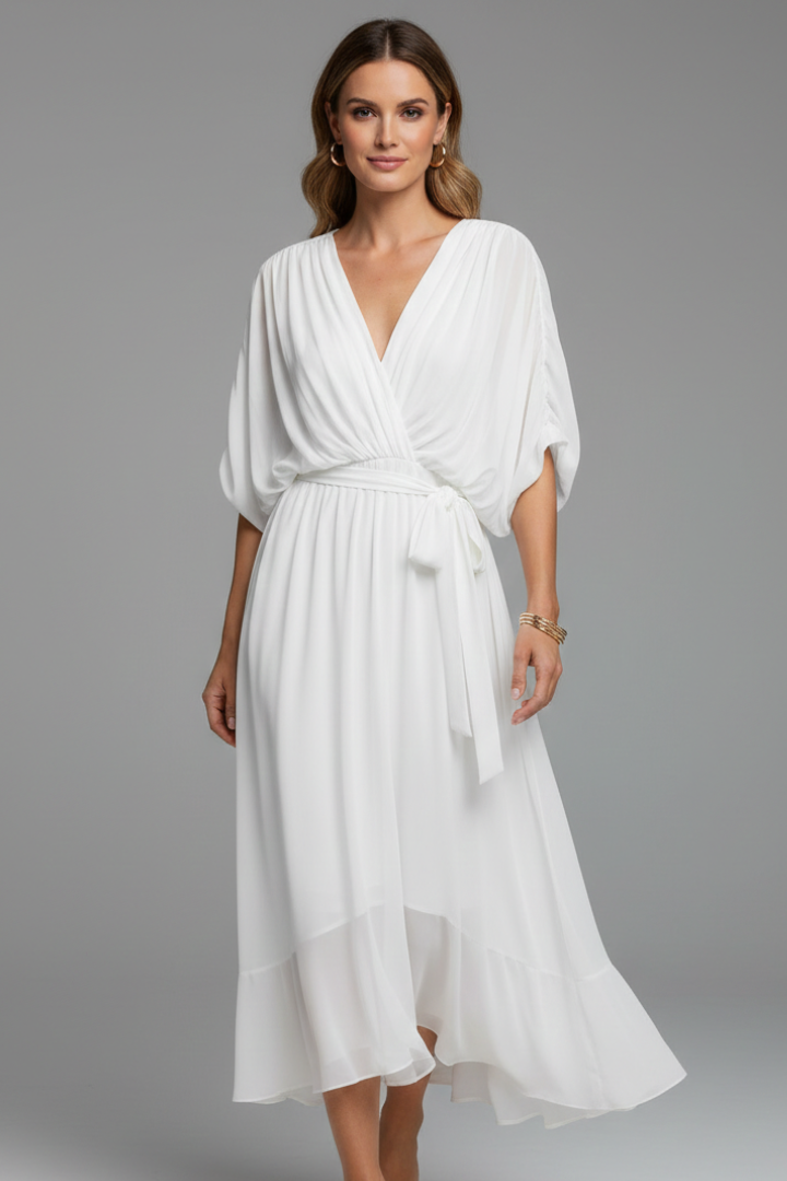 Women’s Chiffon Dress with V-Neck and Tie Waist