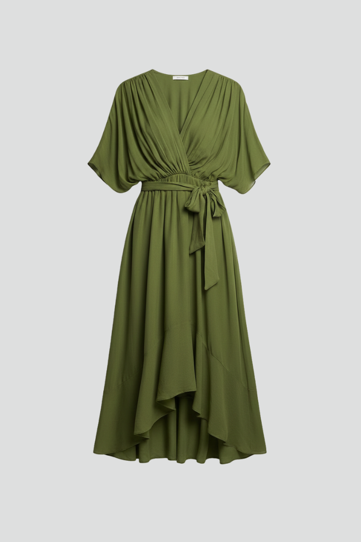 Women’s Chiffon Dress with V-Neck and Tie Waist