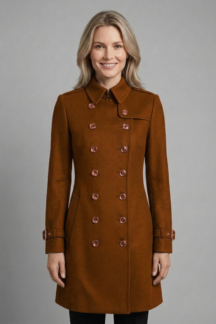 Women’s Coat with Double-Breasted Buttons and Long Sleeves