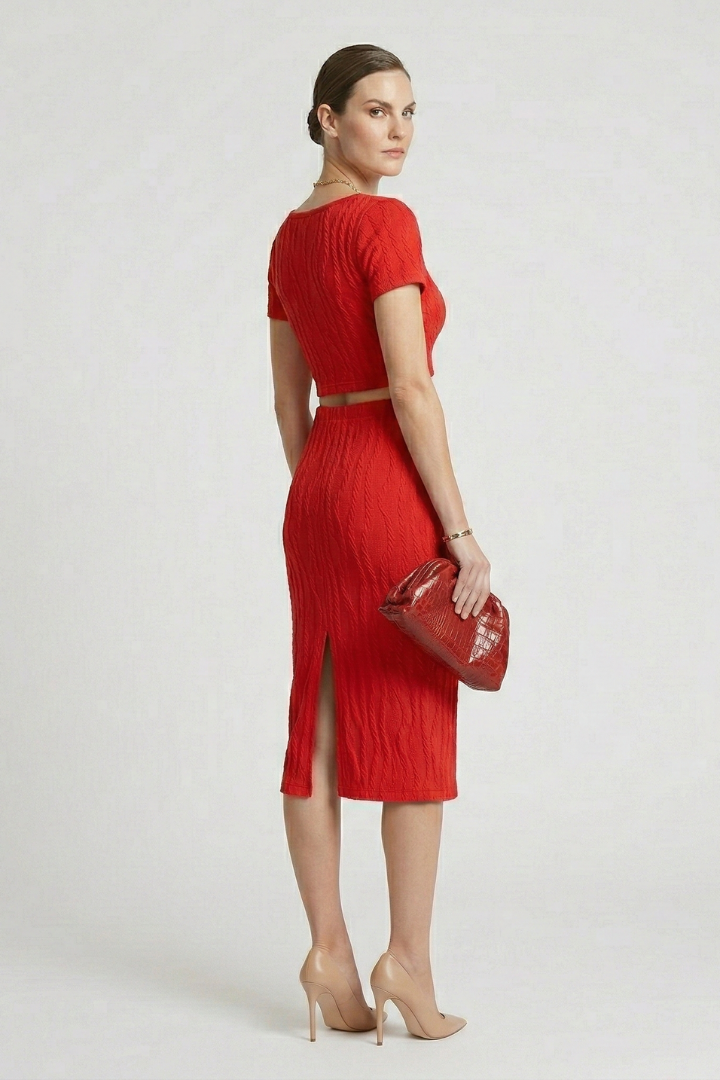 Women’s Crop Top and Maxi Skirt with Square Neck and Side Slit