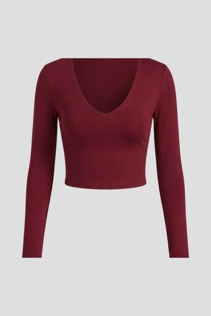 Women’s Crop Top with V-Neck and Long Sleeves