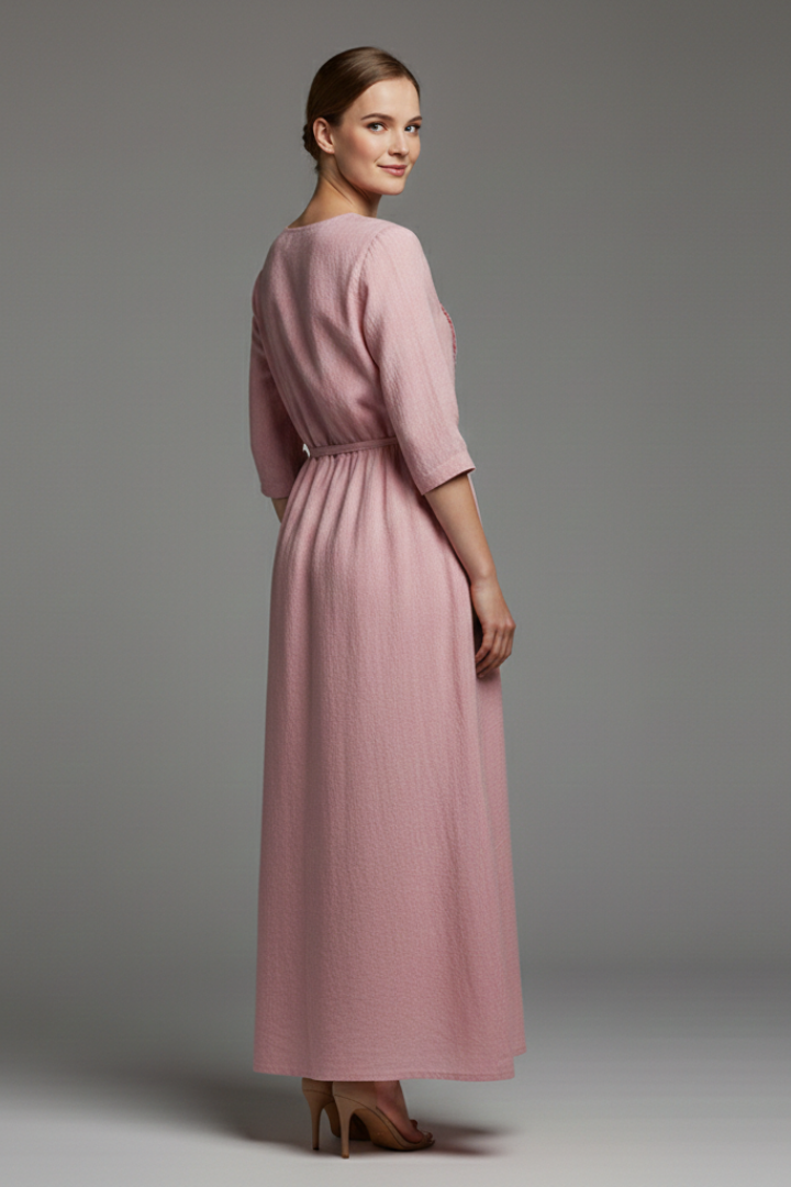Women’s Dress with Button Placket and Tie Belt