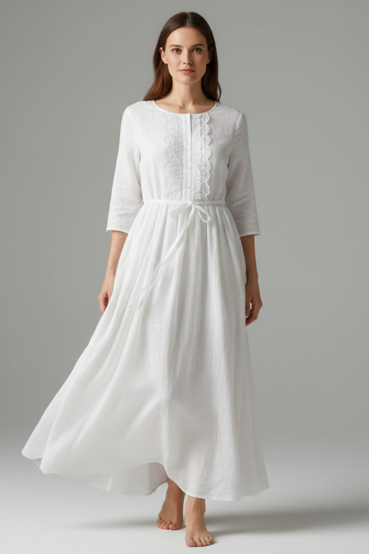 Women’s Dress with Button Placket and Tie Belt