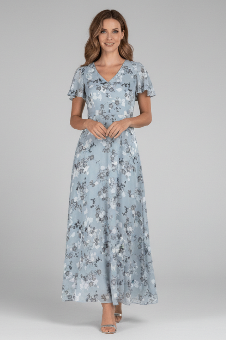 Women’s Dress with V Neck and Short Sleeves