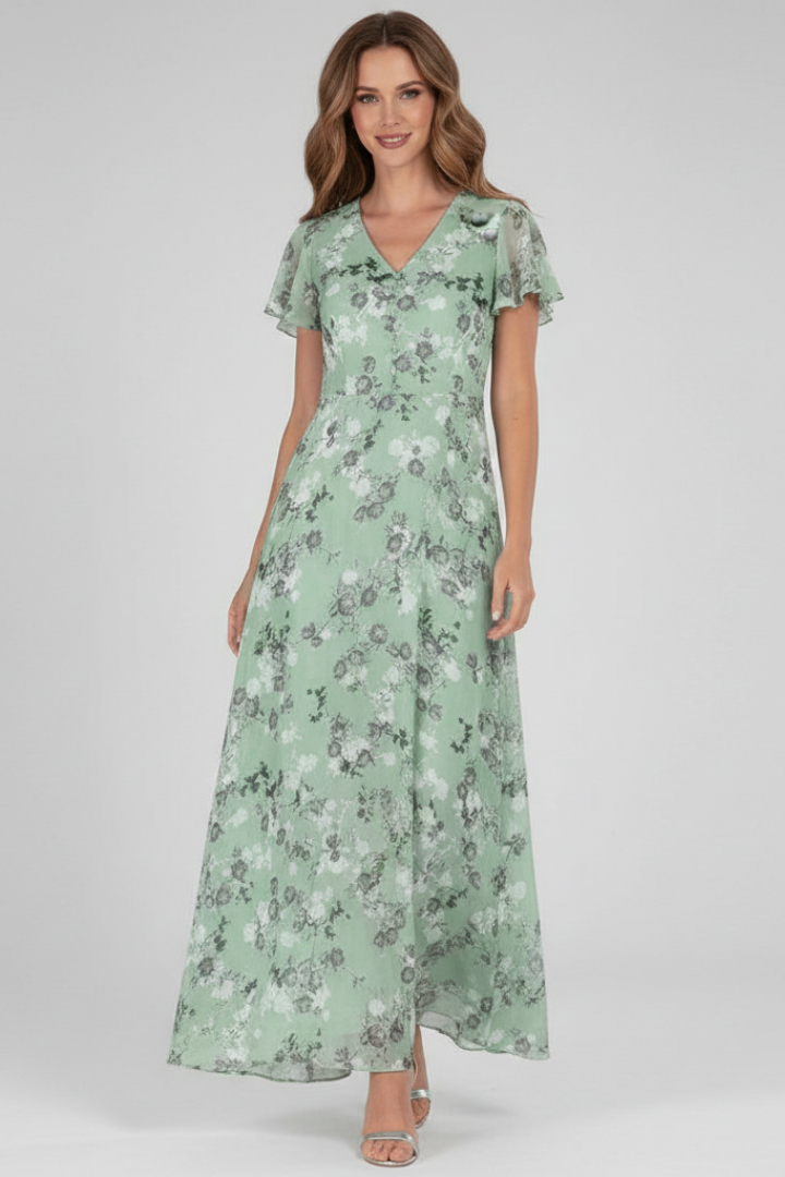 Women’s Dress with V Neck and Short Sleeves