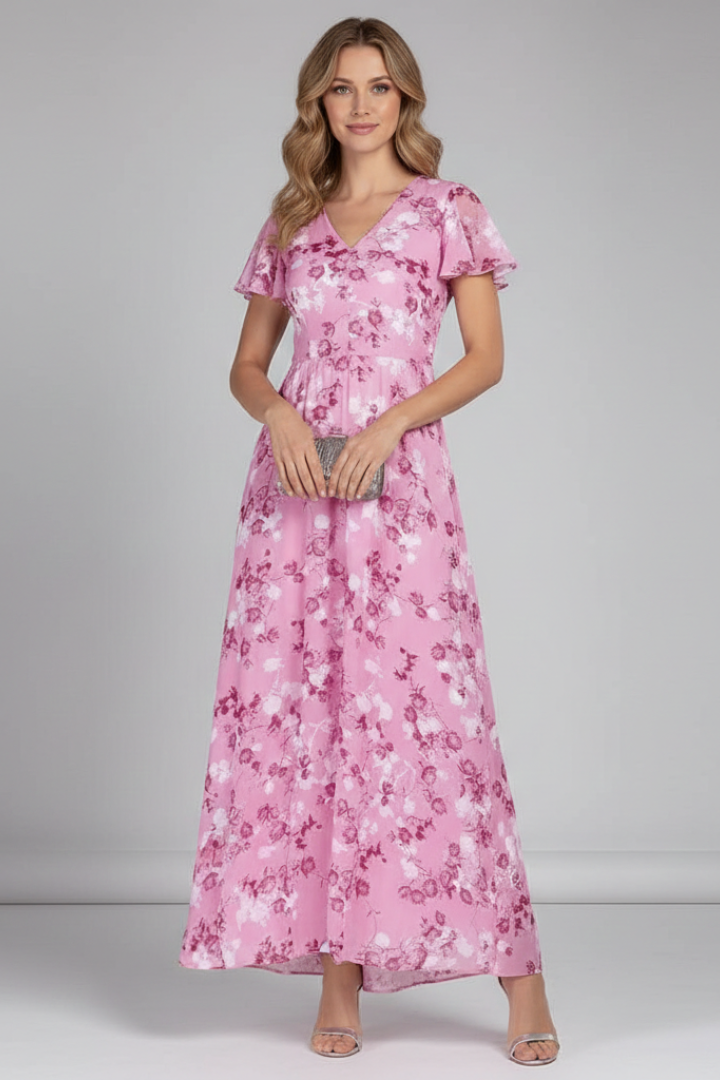 Women’s Dress with V Neck and Short Sleeves