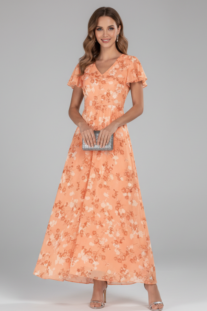Women’s Dress with V Neck and Short Sleeves