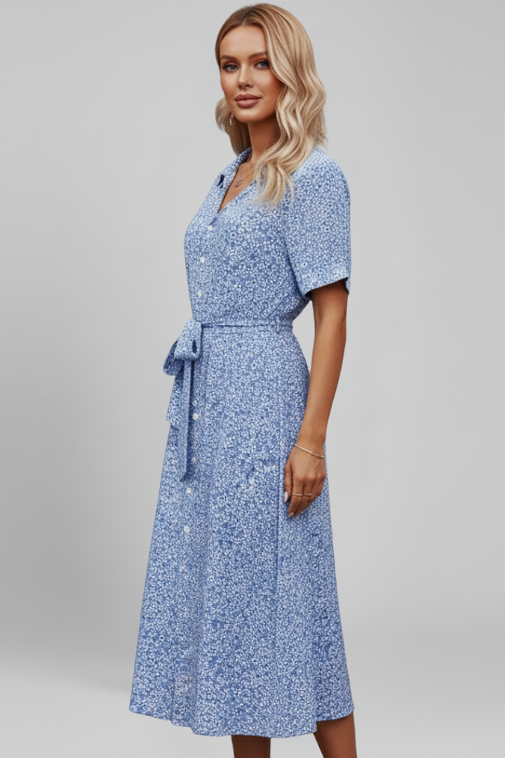 Women’s Dress with V Neckline and Button Closure