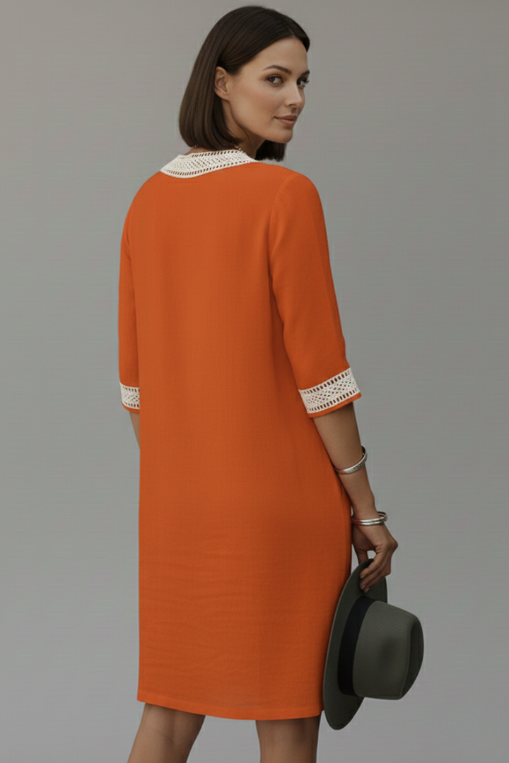 Women’s Dress with V Neckline and Three-Quarter Sleeves