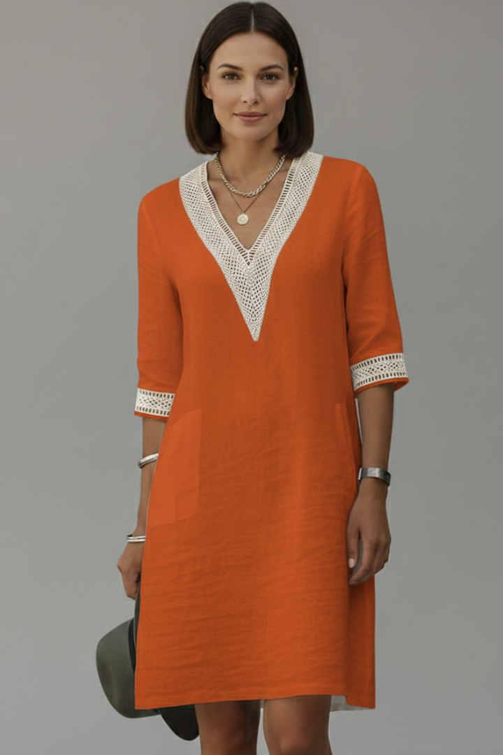 Women’s Dress with V Neckline and Three-Quarter Sleeves