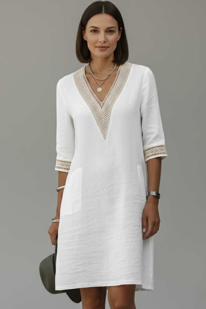 Women’s Dress with V Neckline and Three-Quarter Sleeves