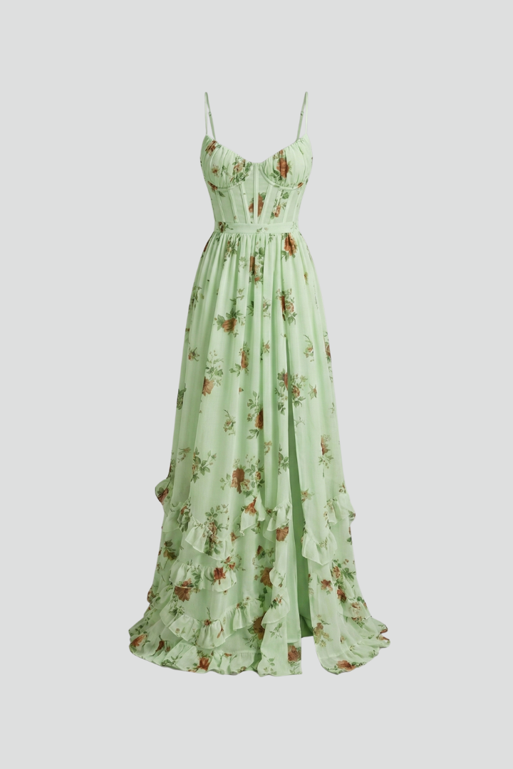 Women’s Floral Maxi Dress with Spaghetti Straps and Side Slit