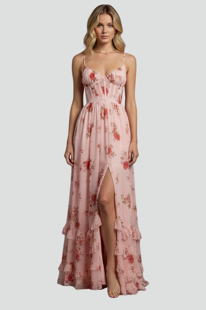 Women’s Floral Maxi Dress with Spaghetti Straps and Side Slit