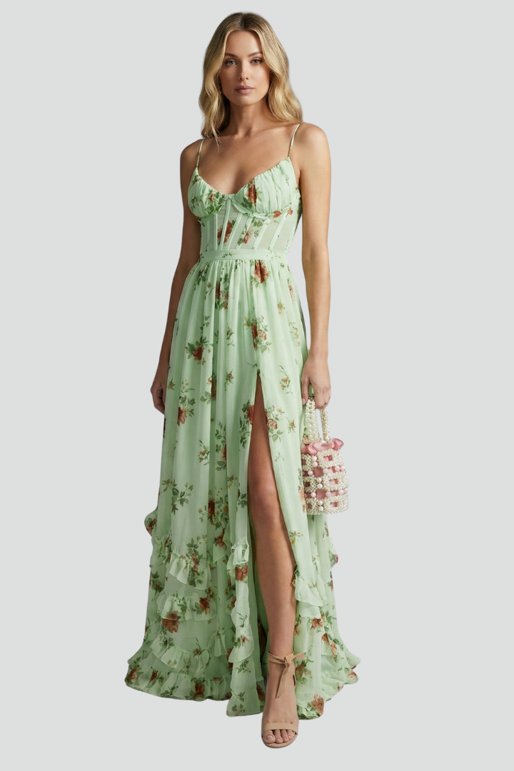Women’s Floral Maxi Dress with Spaghetti Straps and Side Slit