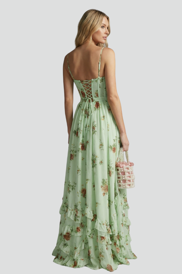 Women’s Floral Maxi Dress with Spaghetti Straps and Side Slit