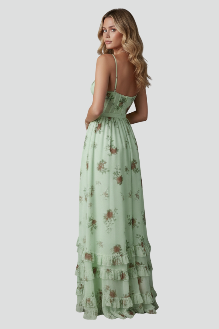 Women’s Floral Maxi Dress with Spaghetti Straps and Side Slit