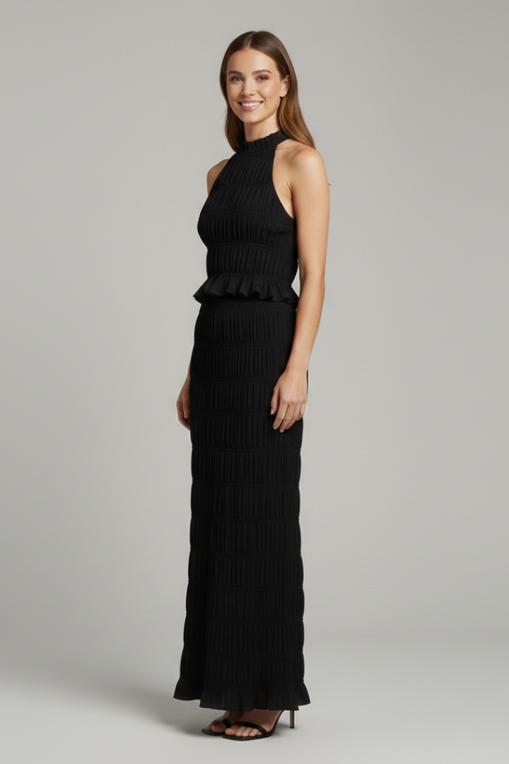 Women’s Halter Top and Maxi Skirt with Tie Back and Tiered Hem