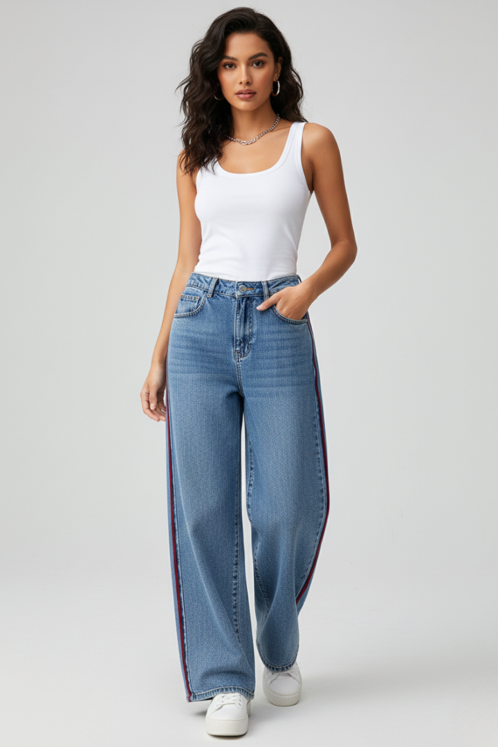 Women’s High-Waist Straight-Leg Trousers with Button Fly and Non-Stretch Surface