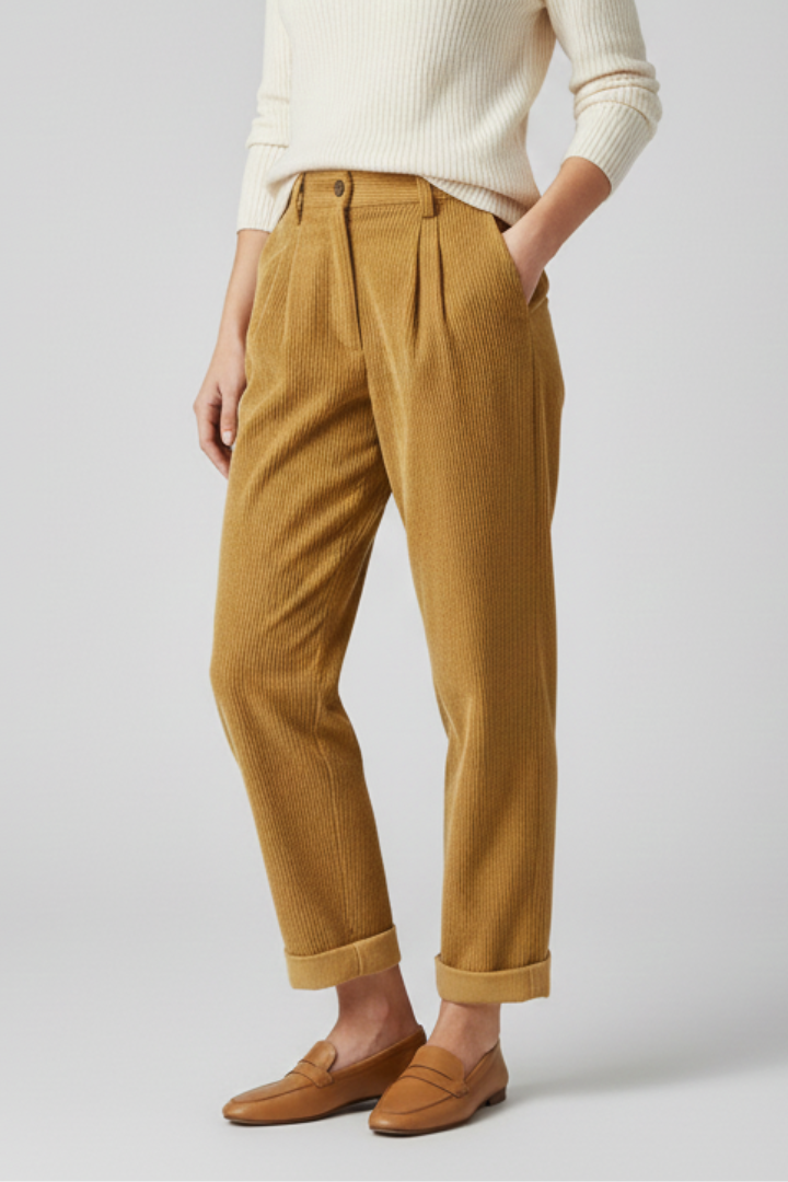 Women’s High-Waisted Trousers with Vertical Ribbing and Wide Leg