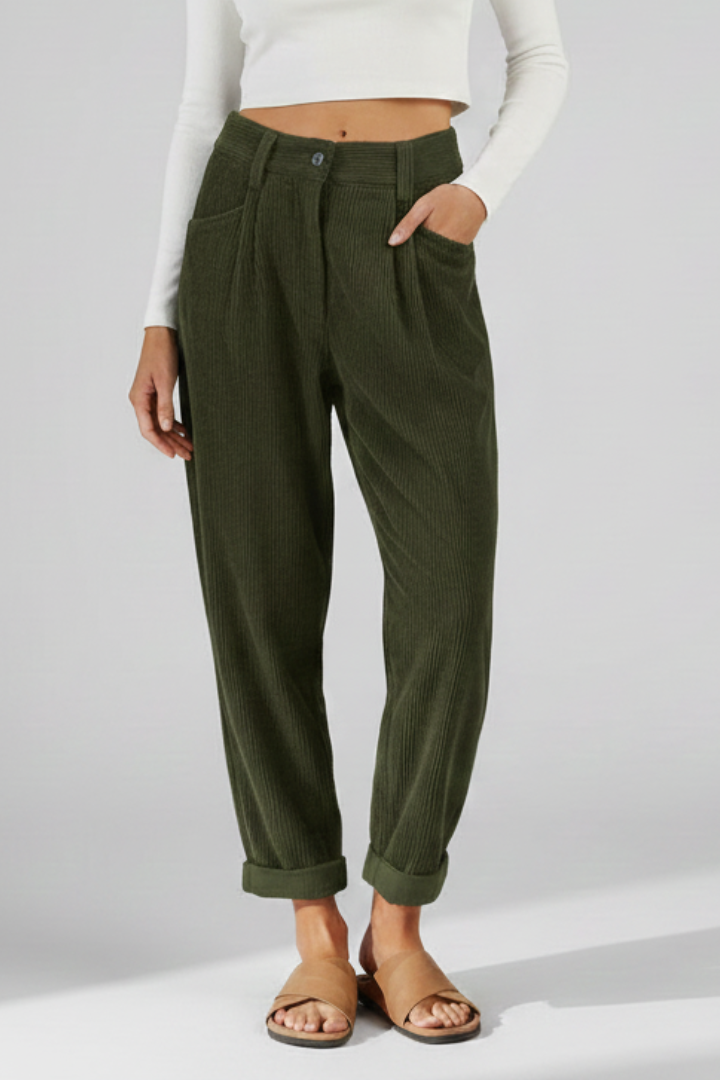 Women’s High-Waisted Trousers with Vertical Ribbing and Wide Leg