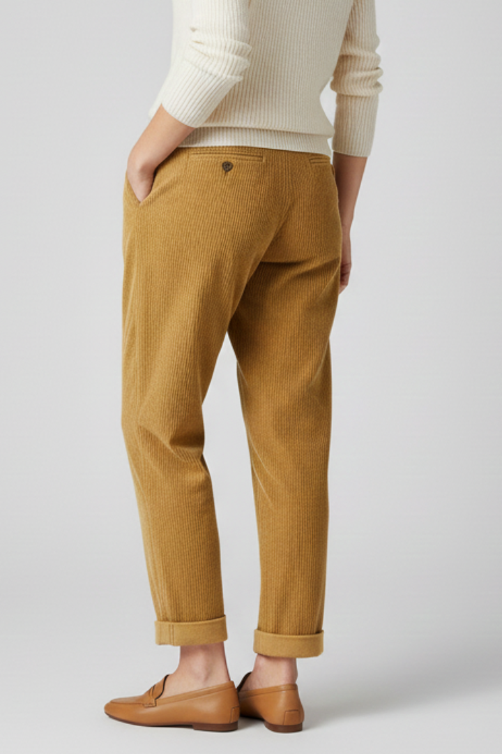 Women’s High-Waisted Trousers with Vertical Ribbing and Wide Leg
