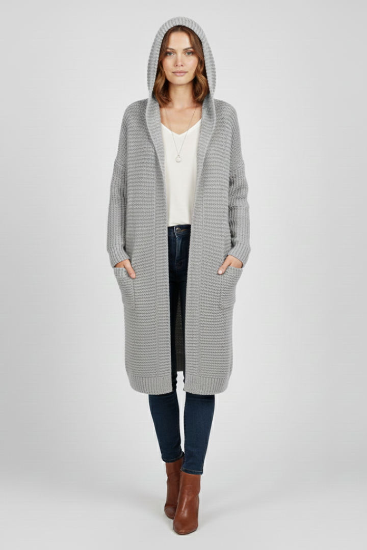 Women’s Hooded Cardigan with Open Front and Side Pockets