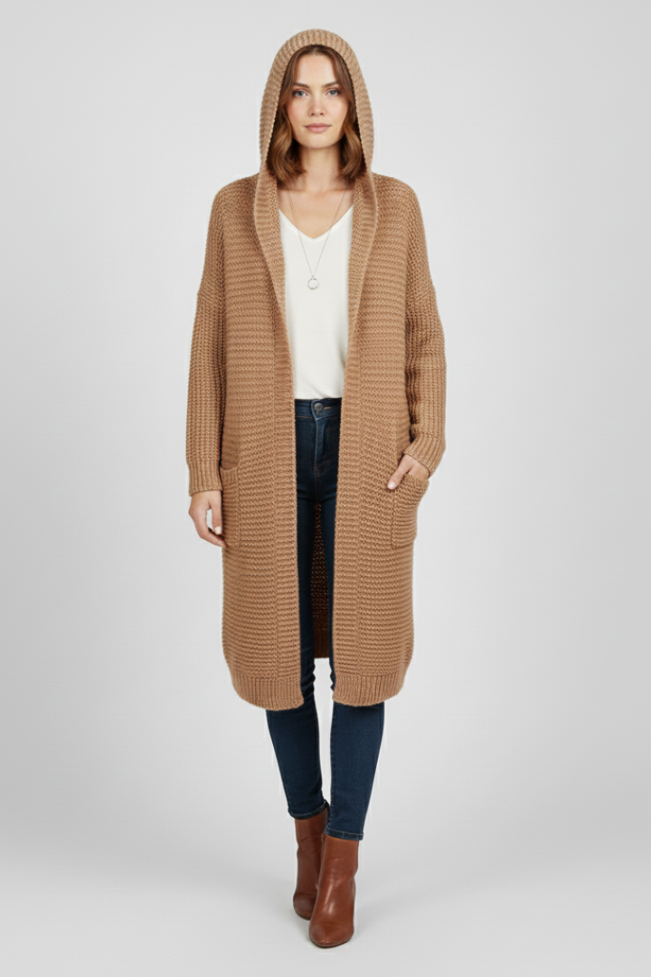 Women’s Hooded Cardigan with Open Front and Side Pockets