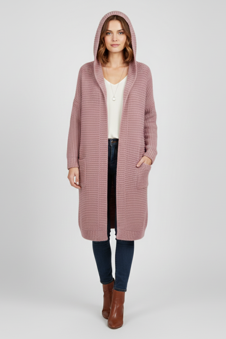 Women’s Hooded Cardigan with Open Front and Side Pockets