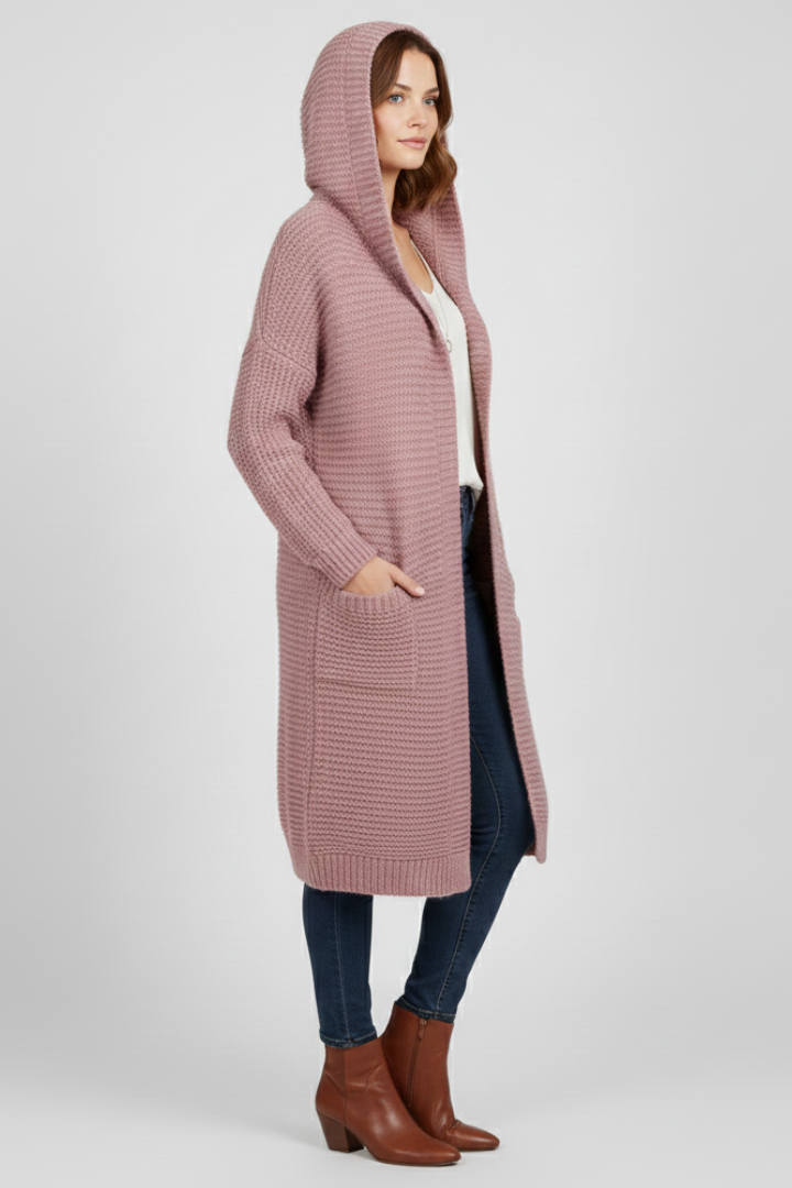 Women’s Hooded Cardigan with Open Front and Side Pockets