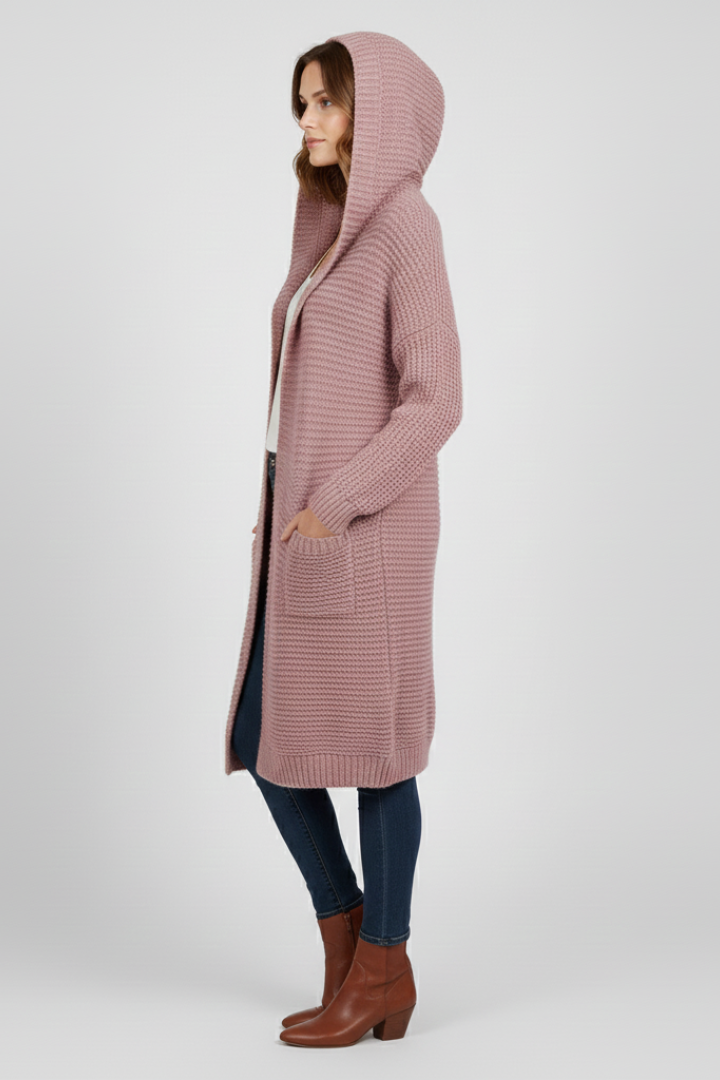 Women’s Hooded Cardigan with Open Front and Side Pockets