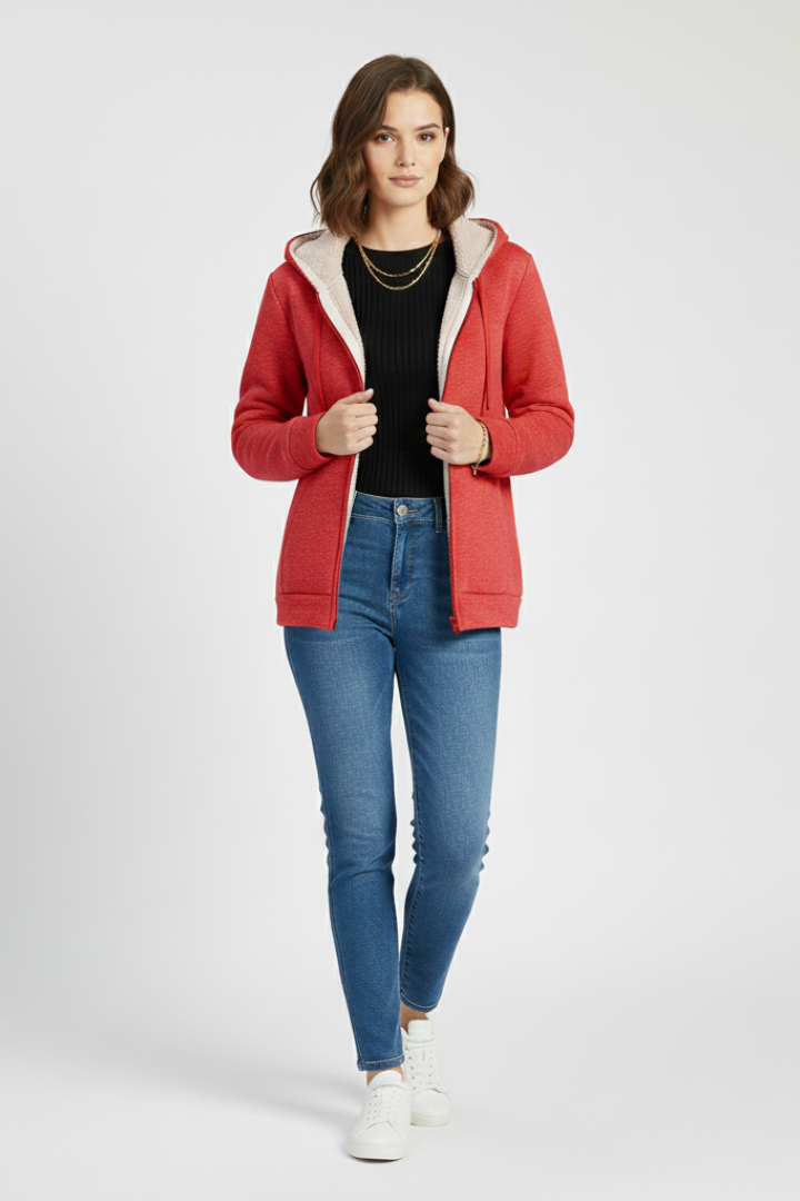 Women’s Hooded Jacket with Zipper and Inner Lining