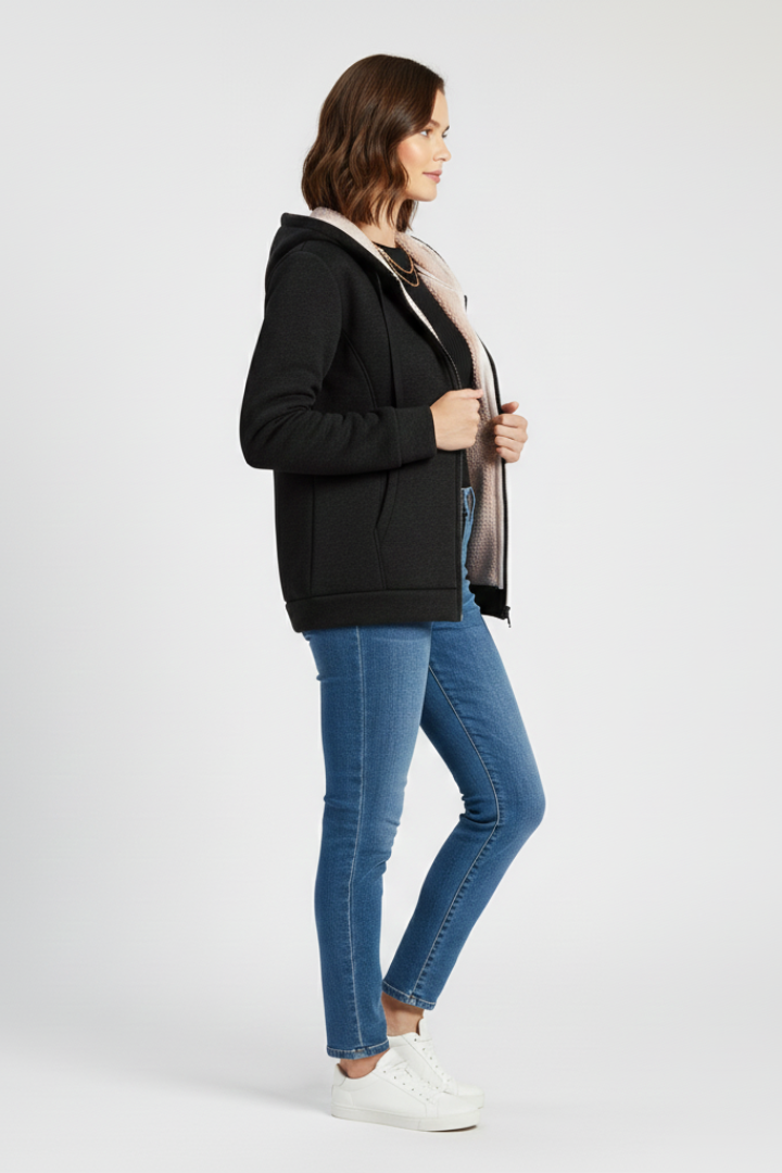 Women’s Hooded Jacket with Zipper and Inner Lining