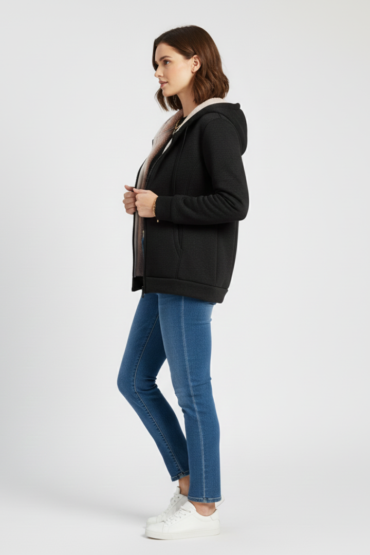 Women’s Hooded Jacket with Zipper and Inner Lining