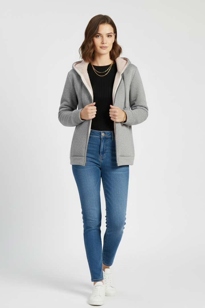 Women’s Hooded Jacket with Zipper and Inner Lining