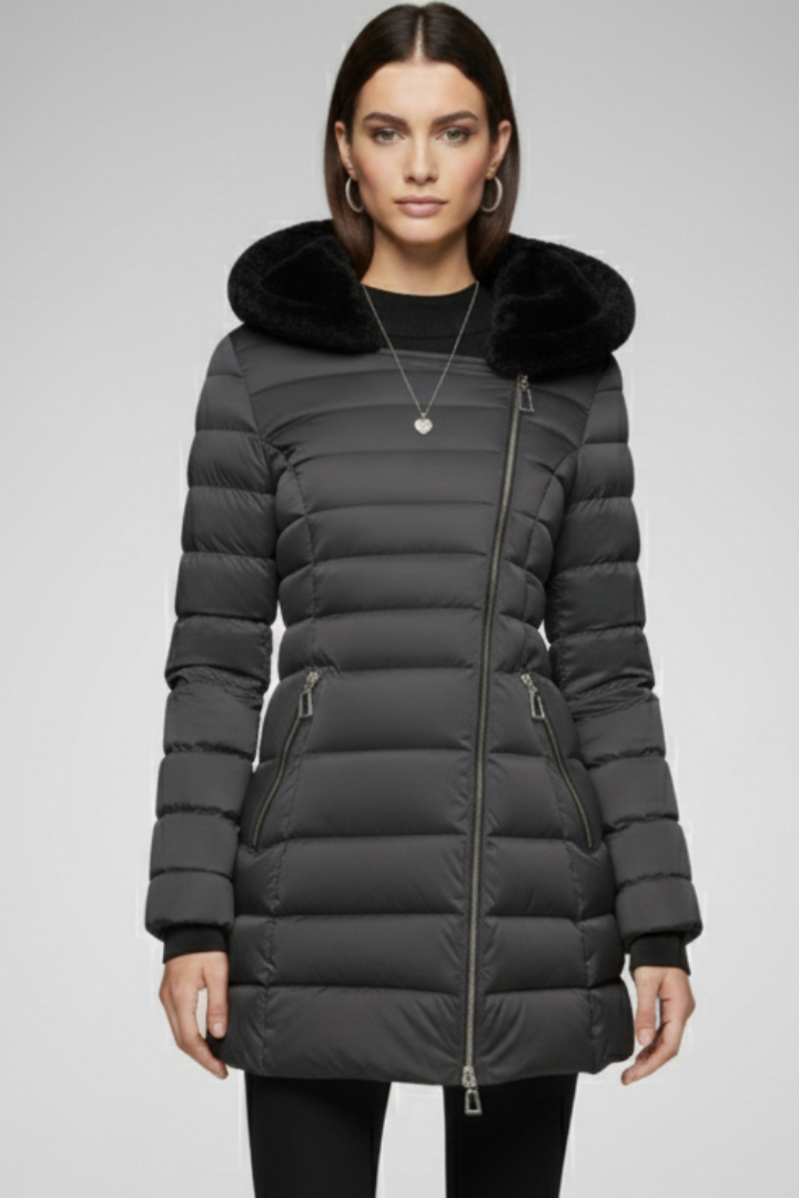 Women’s Jacket with Asymmetrical Zip and Lined Hood