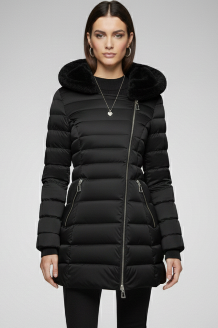 Women’s Jacket with Asymmetrical Zip and Lined Hood