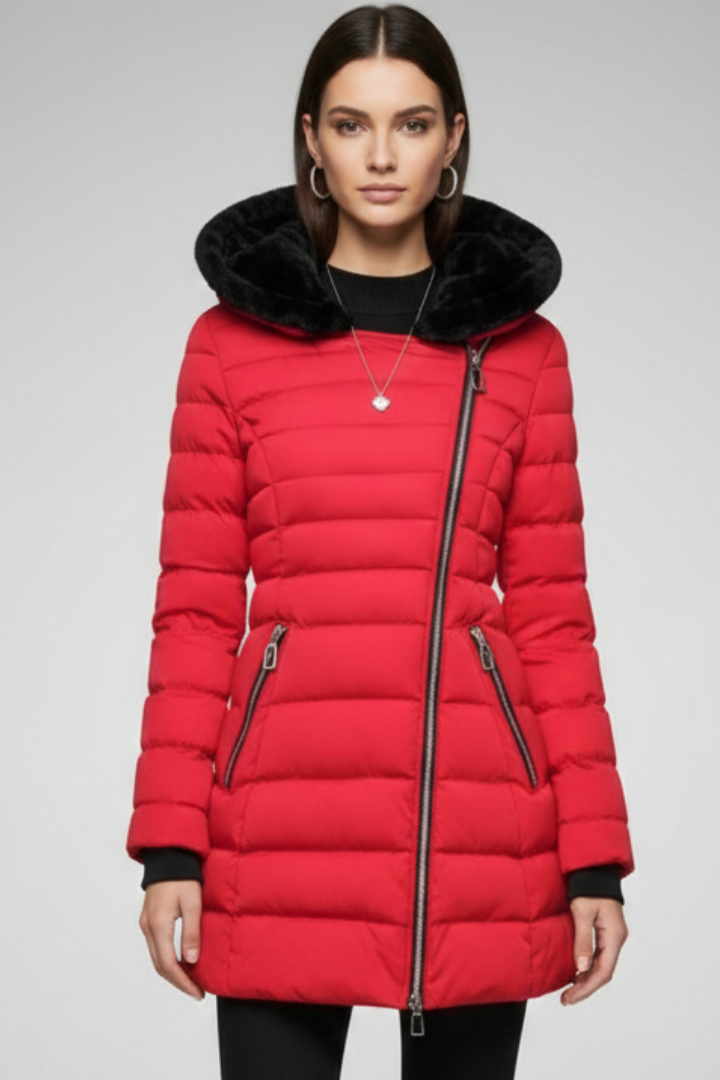 Women’s Jacket with Asymmetrical Zip and Lined Hood