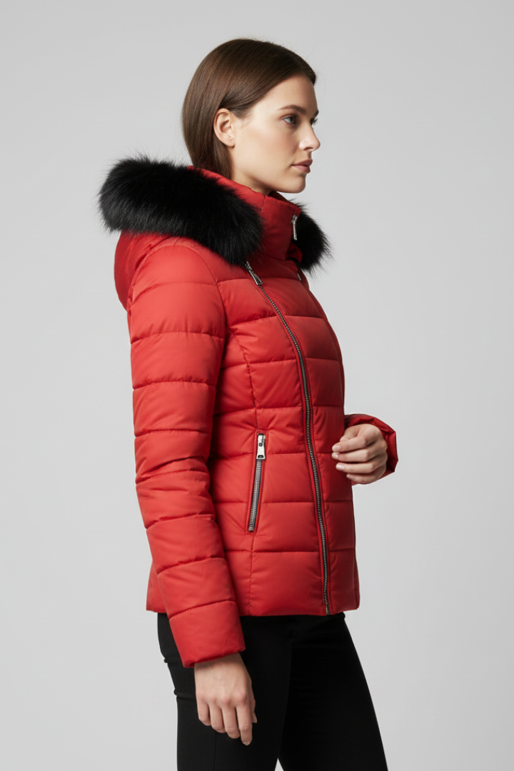 Women’s Jacket with Asymmetrical Zip and Lined Hood