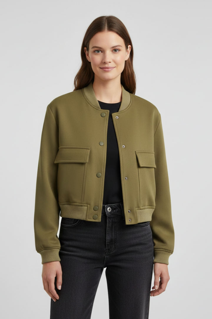 Women’s Jacket with Button Closure and Ribbed Hem