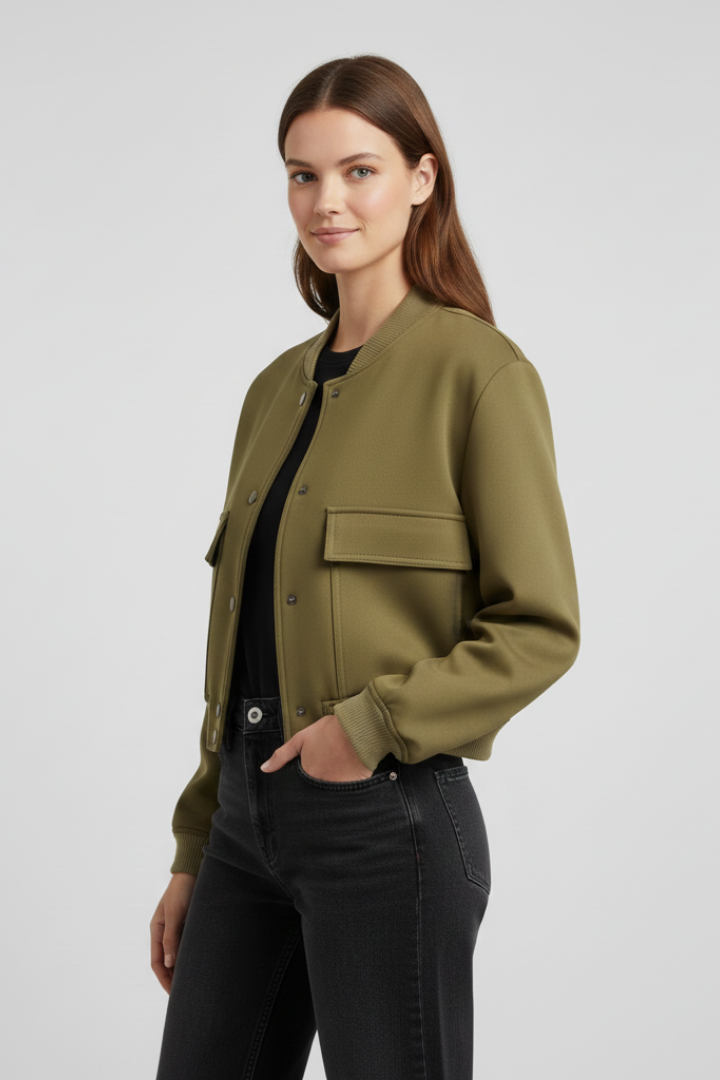 Women’s Jacket with Button Closure and Ribbed Hem