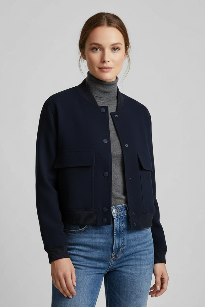 Women’s Jacket with Button Closure and Ribbed Hem